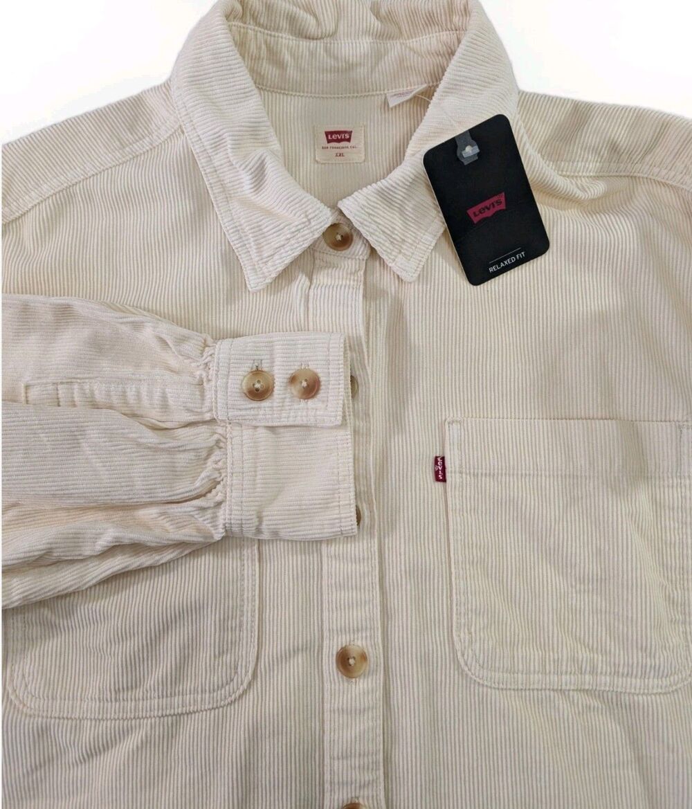 Levis Corduroy Shacket Womens XXL Cream Button Up Long Sleeve Pocket Shirt